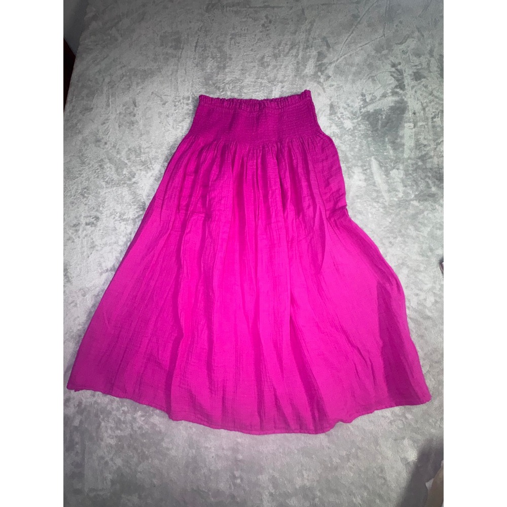 Gap Womens Hot Pink Cotton Gauze Smocked Waist Midi Skirt Size M NWT